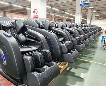 Rows of black massage chairs