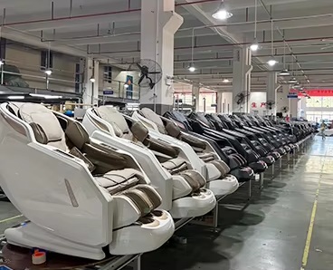 White and black massage chairs in production