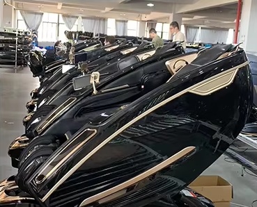 Black massage chairs in the workshop